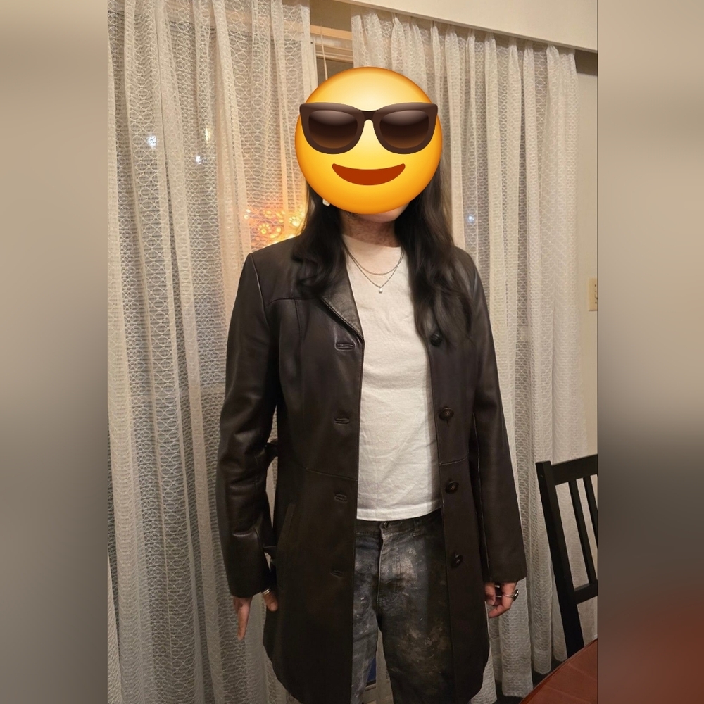 Danier long buttoned leather jacket